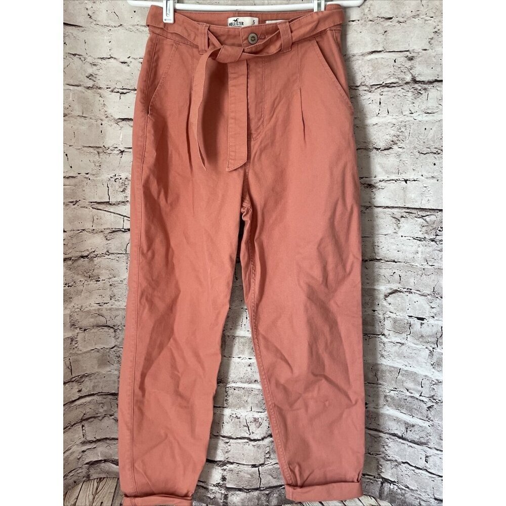 Hollister Sz 5 Jeans Ultra High Rise Belted Ankle Terracotta‎ Denim Paper Bag